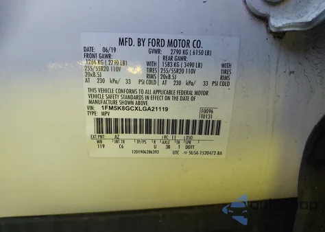 2020 Ford Explorer St из США, поврежденный, VIN 1FM5K8GCXLGA21119